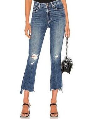 Mother The Insider Crop Step Chew Distressed Jeans In Dancing On Coals